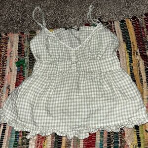 Brandy Melville Green and White Gingham Tank Top
